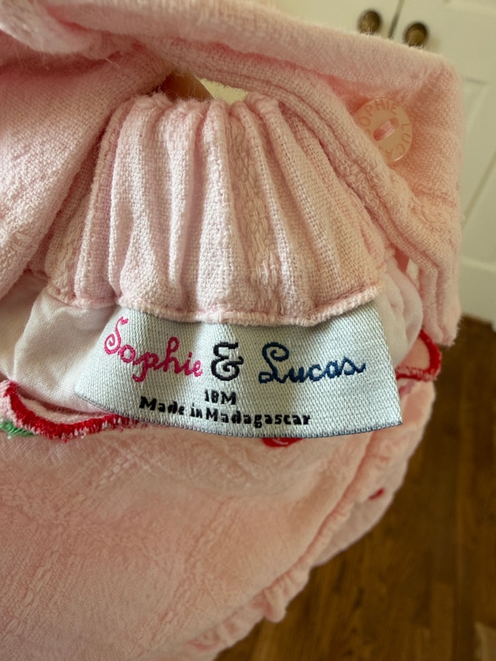 Pink Smocked Bubble Romper with Cherry Embroidery - Kids - Picture 3 of 3